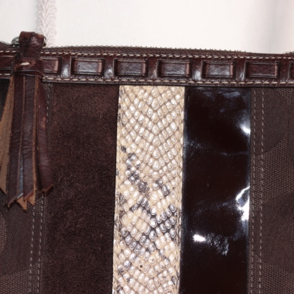 Coach E06-10266 brown sling bag w/ suede, snake skin and patent accents on front - Picture 10 of 15